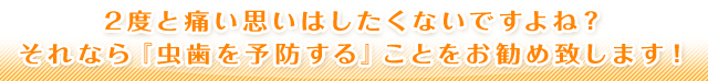 2度と痛い思いはしたくないですよね？ それなら『虫歯を予防する』ことをお勧め致します！